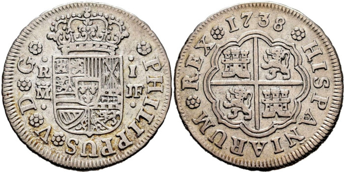 Cy07979.-FELIPE V - 1 Real 1738 Madrid J.F.-MBC+