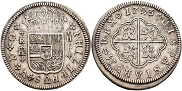 Cy08173.-FELIPE V - 2 Reales 1723/22 Segovia F.-MBC+
