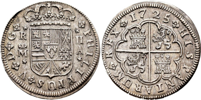 Cy08187.-FELIPE V - 2 Reales 1725/24 Madrid A.-EBC