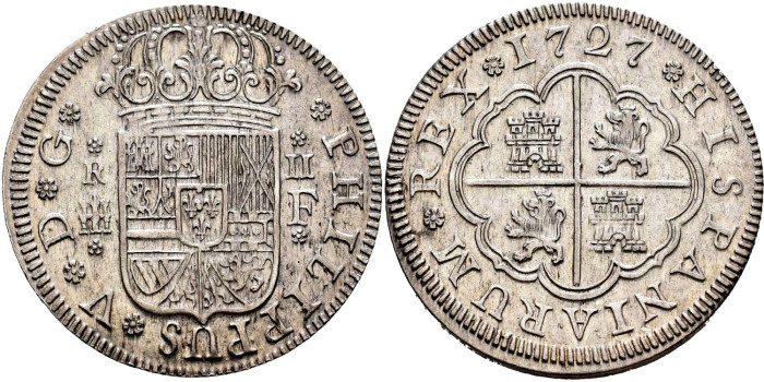 Cy08207.-FELIPE V - 2 Reales 1727 Segovia F.-EBC
