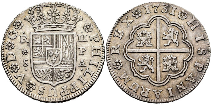 Cy08234.-FELIPE V - 2 Reales 1731 Sevilla P.A.-EBC