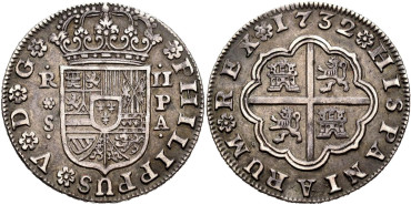 Cy08253.-FELIPE V - 2 Reales 1732 Sevilla P.A.-EBC