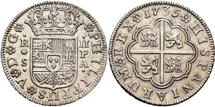Cy08268.-FELIPE V - 2 Reales 1735 Sevilla P.A.-EBC
