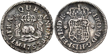 Cy09497.-FERNANDO VI - 1/2 Real Columnario 1753/52 Lima J.-MBC+