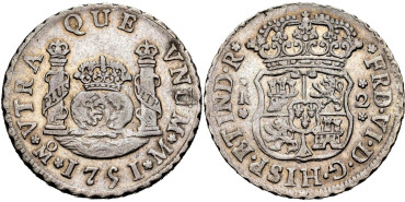 Cy09683.-FERNANDO VI - 2 Reales Columnario 1751 Mexico M.-MBC+
