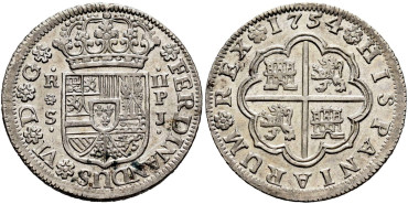 Cy09707.-FERNANDO VI - 2 Reales 1754 Sevilla P.J.-EBC