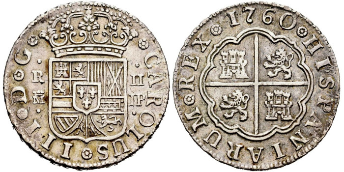 Cy10699.-CARLOS III - 2 Reales 1760 Madrid J.P.-EBC-
