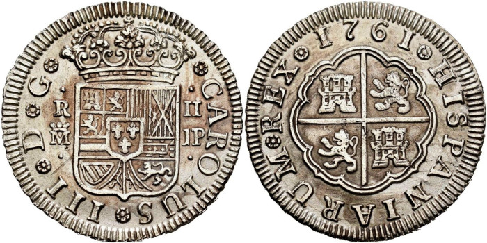 Cy10705.-CARLOS III - 2 Reales 1761 Madrid J.P .-EBC-