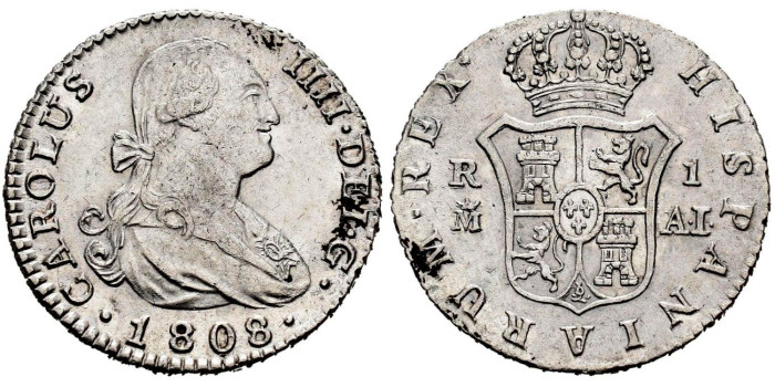 Cy12695.-CARLOS IV - 1 Real 1808 Madrid A.I.-EBC-