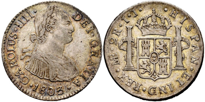 Cy12824.-CARLOS IV - 2 Reales 1803 Lima I.J.-EBC-