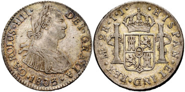 Cy12824.-CARLOS IV - 2 Reales 1803 Lima I.J.-EBC-