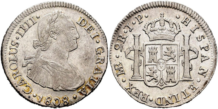 Cy12866.-CARLOS IV - 2 Reales 1808 Lima J.P.-EBC-