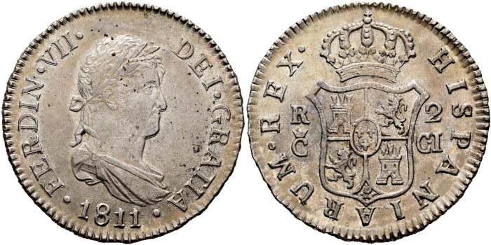 Cy14554.-FERNANDO VII - 2 Reales 1811 Cadiz C.I.-EBC