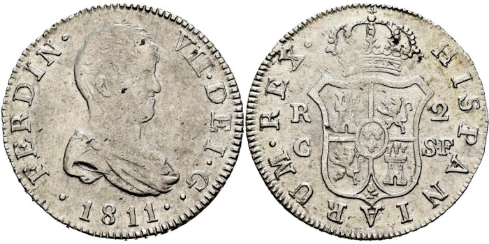 Cy14556.-FERNANDO VII - 2 Reales 1811 Cataluña S.F.-EBC