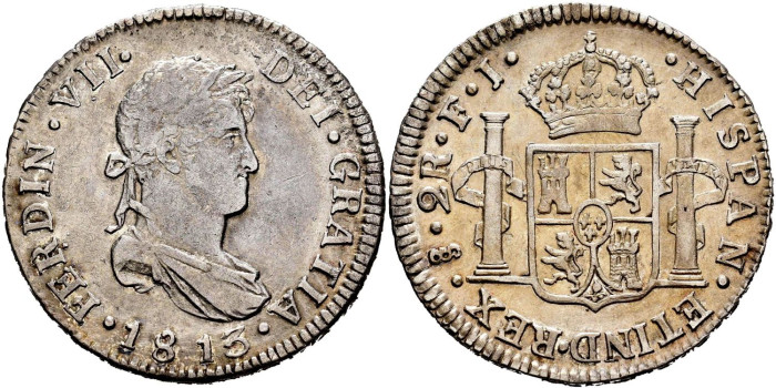 Cy14620.-FERNANDO VII - 2 Reales 1813 Santiago F.J.-EBC-