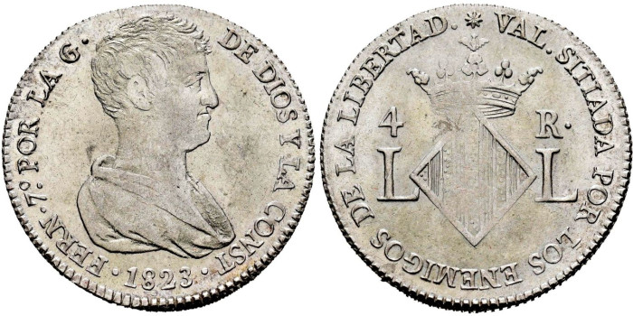 Cy14749.-FERNANDO VII - 4 Reales 1823 Valencia L.-SC