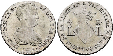 Cy14749.-FERNANDO VII - 4 Reales 1823 Valencia L.-SC
