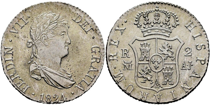Cy14751.-FERNANDO VII - 2 Reales 1824 Madrid A.J.-SC