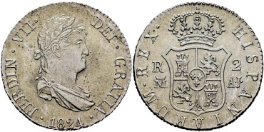 Cy14751.-FERNANDO VII - 2 Reales 1824 Madrid A.J.-SC