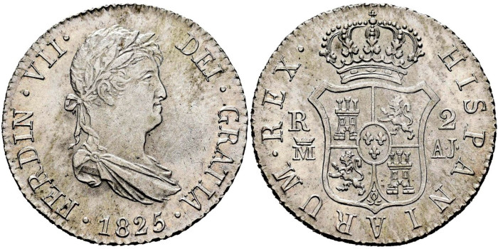 Cy14757.-FERNANDO VII - 2 Reales 1825 Madrid A.J.-SC