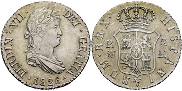 Cy14764.-FERNANDO VII - 2 Reales 1826 Madrid A.J.-EBC+