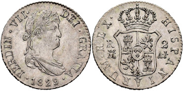 Cy14770.-FERNANDO VII - 2 Reales 1829 Madrid A.J.-EBC+
