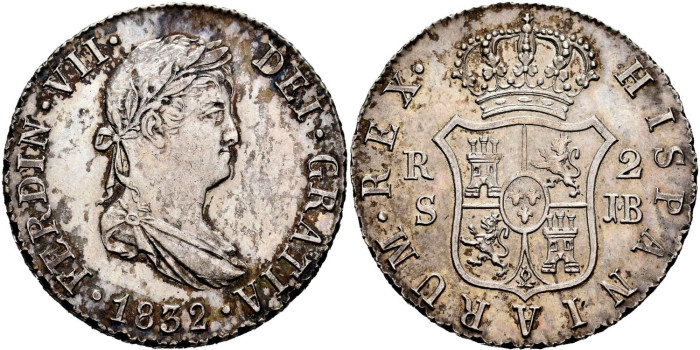 Cy14778.-FERNANDO VII - 2 Reales 1832 Sevilla J.B.-SC