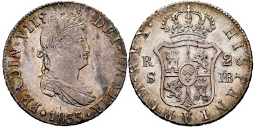 Cy14780.-FERNANDO VII - 2 Reales 1833 Sevilla J.B.-EBC-