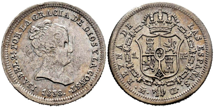 Cy15893.-ISABEL II - 1 Real 1838 Madrid C.L.-MBC+