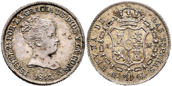 Cy15904.-ISABEL II - 1 Real 1847 Madrid C.L.-SC