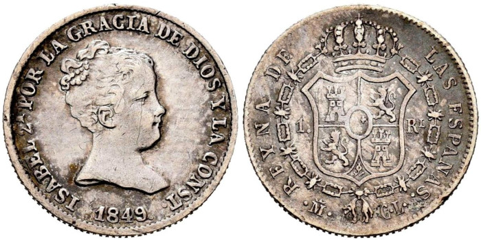 Cy15906.-ISABEL II - 1 Real 1849 Madrid C.L.-EBC-