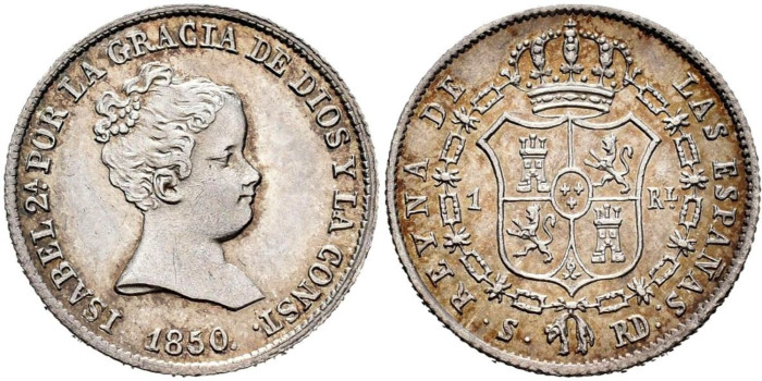 Cy15907.-ISABEL II - 1 Real 1850 Sevilla R.D.-SC