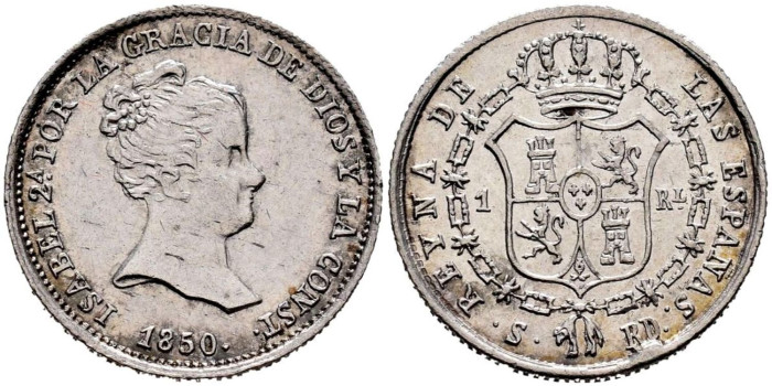 Cy15908.-ISABEL II - 1 Real 1850 Sevilla R.D.-SC