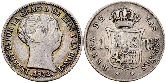 Cy15912.-ISABEL II - 1 Real 1852 Madrid.-MBC+