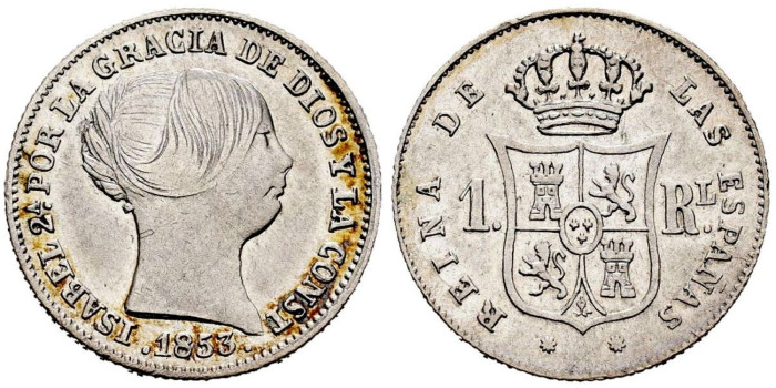 Cy15916.-ISABEL II - 1 Real 1853 Barcelona.-EBC