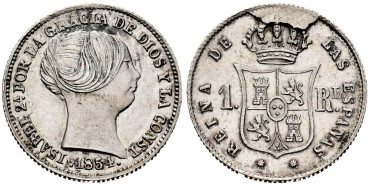 Cy15920.-ISABEL II - 1 Real 1854 Barcelona.-EBC+
