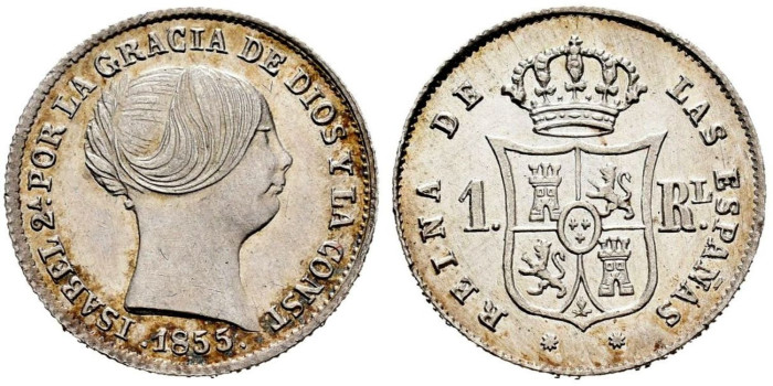 Cy15923.-ISABEL II - 1 Real 1855 Barcelona.-SC