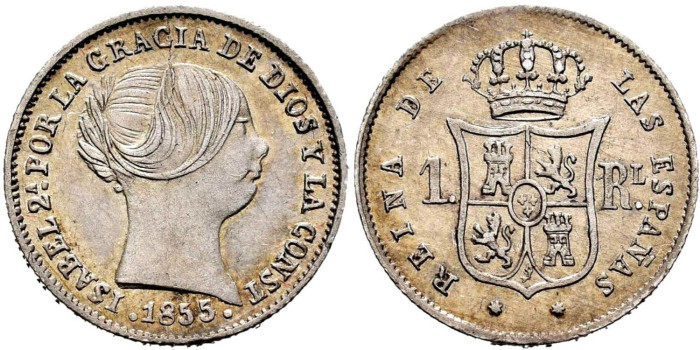 Cy15925.-ISABEL II - 1 Real 1855 Sevilla.-SC