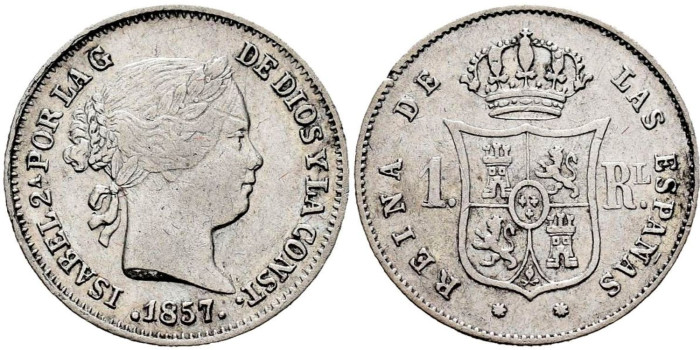 Cy15928.-ISABEL II - 1 Real 1857 Barcelona.-MBC+