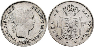 Cy15928.-ISABEL II - 1 Real 1857 Barcelona.-MBC+