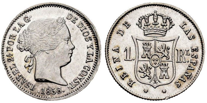 Cy15934.-ISABEL II - 1 Real 1857 sobre 57, Sevilla.-SC