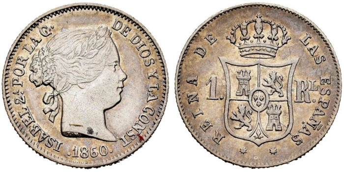 Cy15941.-ISABEL II - 1 Real 1860 Barcelona.-MBC+
