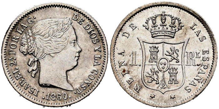 Cy15943.-ISABEL II - 1 Real 1860 Madrid.-SC