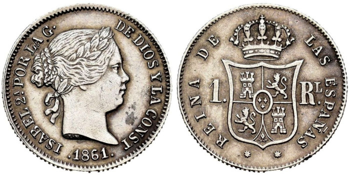 Cy15946.-ISABEL II - 1 Real 1861 Barcelona.-SC