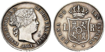 Cy15946.-ISABEL II - 1 Real 1861 Barcelona.-SC