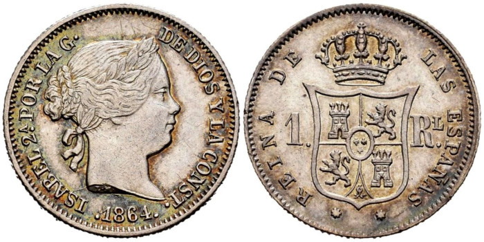 Cy15960.-ISABEL II - 1 Real 1864 Sevilla.-SC