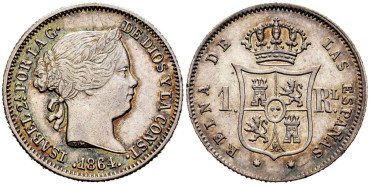 Cy15960.-ISABEL II - 1 Real 1864 Sevilla.-SC