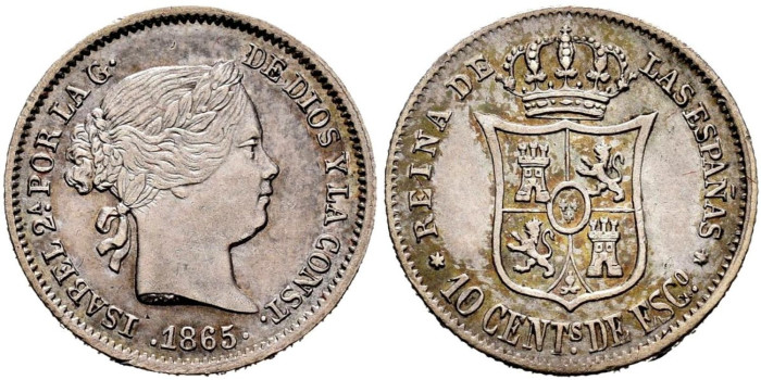 Cy15962.-ISABEL II - 10 Ctm. Escudo 1865 Madrid.-SC