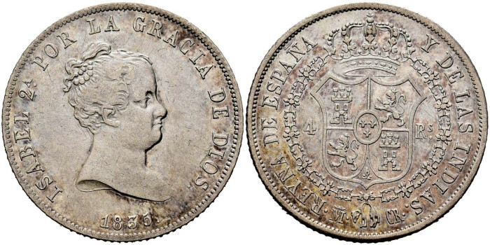 Cy16066.-ISABEL II - 4 Reales 1835 Madrid C.R.-MBC+