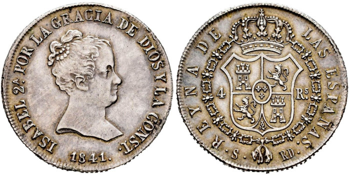 Cy16092.-ISABEL II - 4 Reales 1841 Sevilla R.D.-EBC-